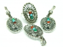 Set bijuterii argint unicat, 4 piese, pietre multicolore si marcasite