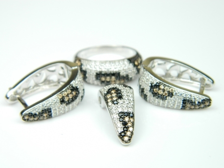 Set bijuterii argint rodiat, aspect aur alb, animal print