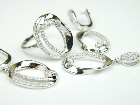 Set bijuterii argint rodiat, aspect aur alb, 4 piese, zirconii