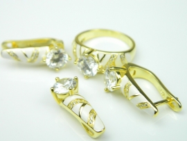 Set bijuterii argint aurit, patru piese, topaz alb, email si zirconia