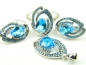 Set bijuterii argint rodiat, aspect aur alb, patru piese, topaz bleu si zirconii