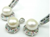 Set bijuterii argint rodiat, aspect aur alb, cercei si pandantiv, perle si zirconii multicolore