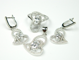 Set bijuterii argint rodiat cercei, pandantiv, inel, zirconii