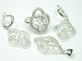 Set bijuterii argint, inel, cercei, pandantiv, zirconii